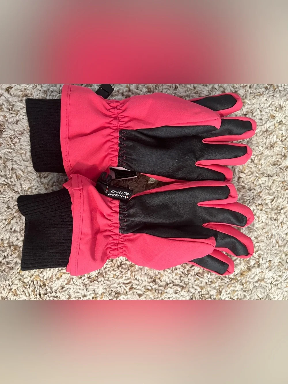 Andake Waterproof & Breathable Kids Snow Gloves Pink/Black